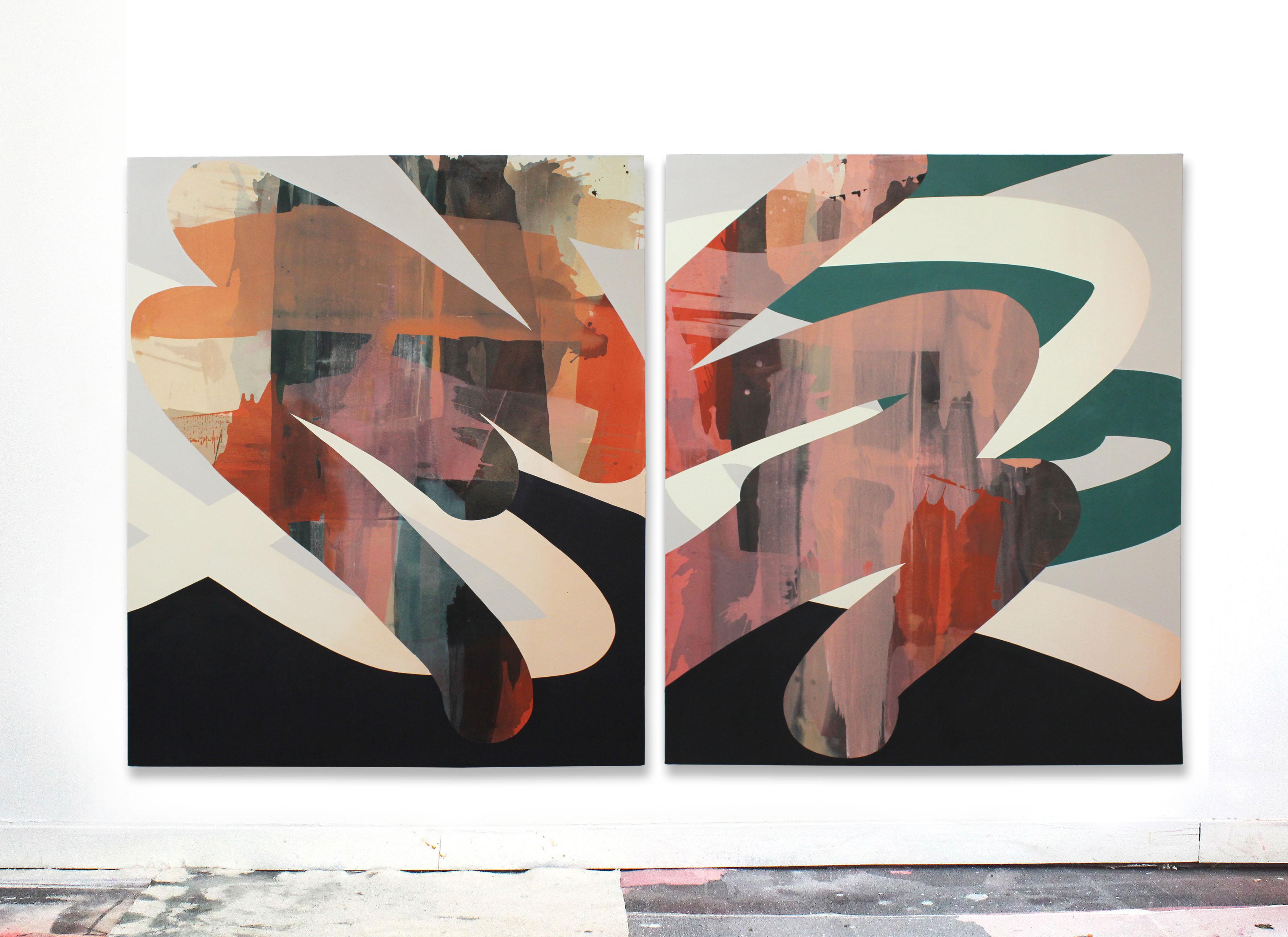 Macnaughton's stretched canvases are compositional and textural experiments in acrylic paint. Carefully constructed, graphic blocks of colour are finished with a semi-gloss varnish.