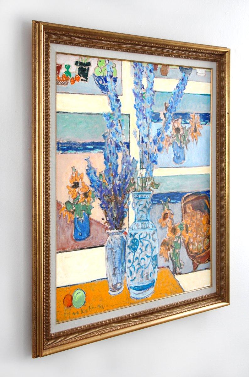 Delphinium With Paintings 2, Joseph Plaskett, Oil on Canvas For Sale 1