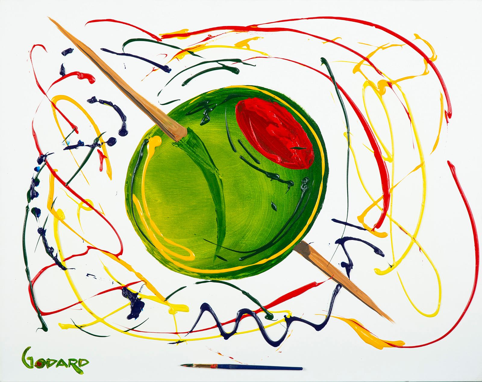 Michael Godard Large Olive Original Acrylic Painting on Canvas Bar Pop Art For Sale 1