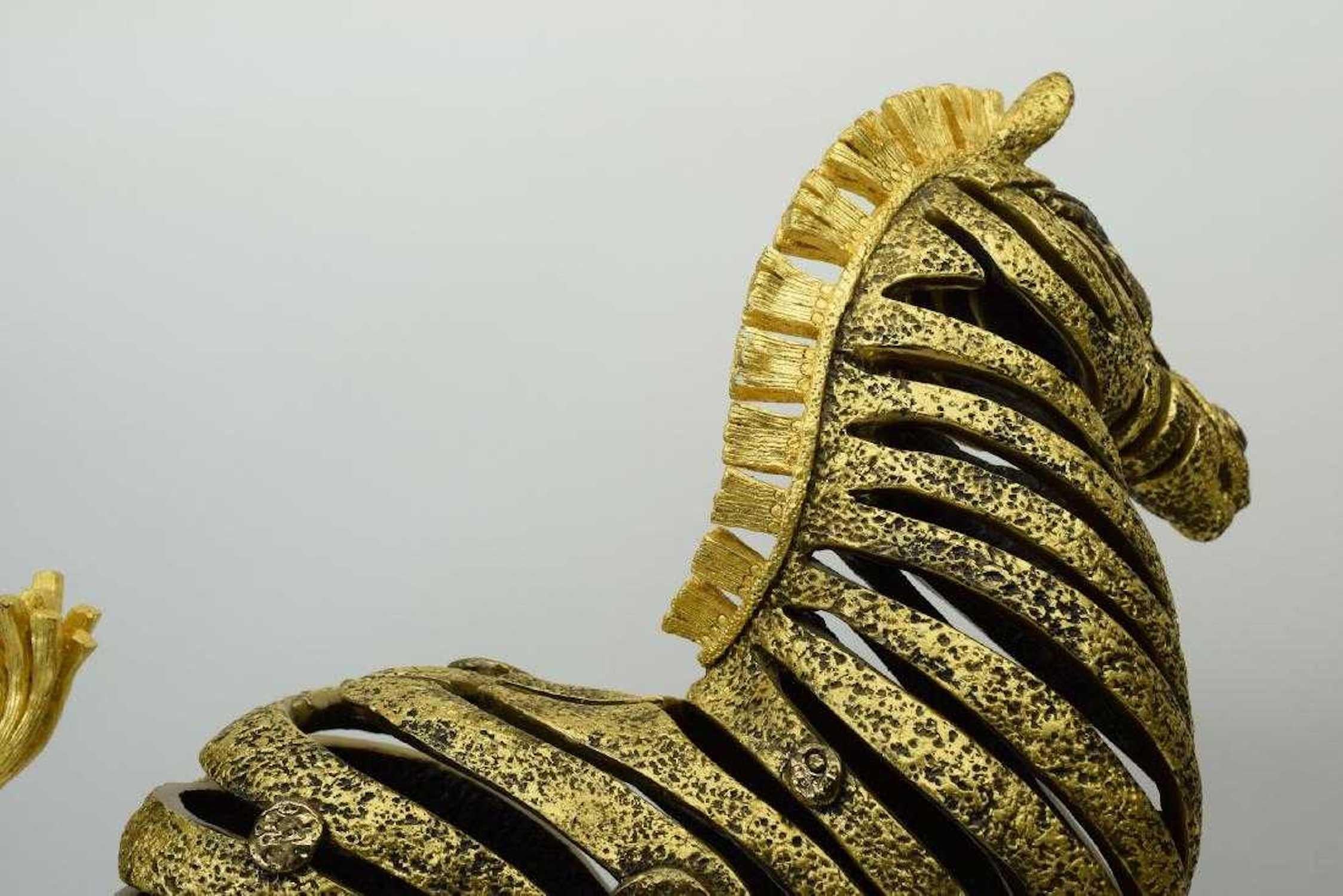 Jiang Golden Brozne Zebra Bronze Sculpture Contemporary Art For Sale 1