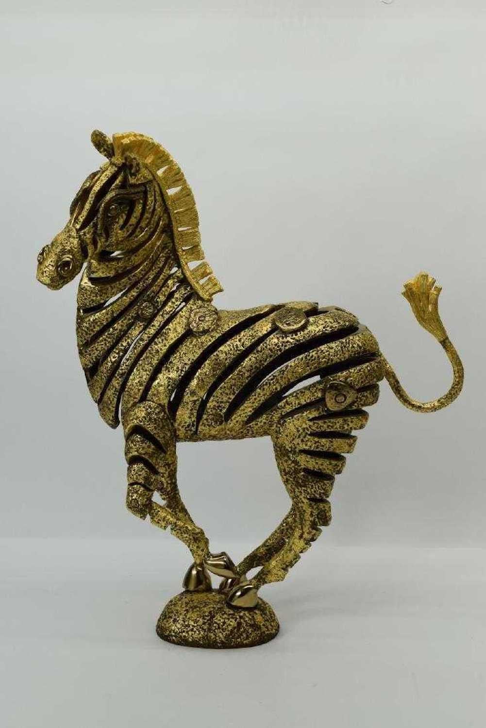 Tiefeng Jiang Still-Life Sculpture - Jiang Golden Brozne Zebra Bronze Sculpture Contemporary Art