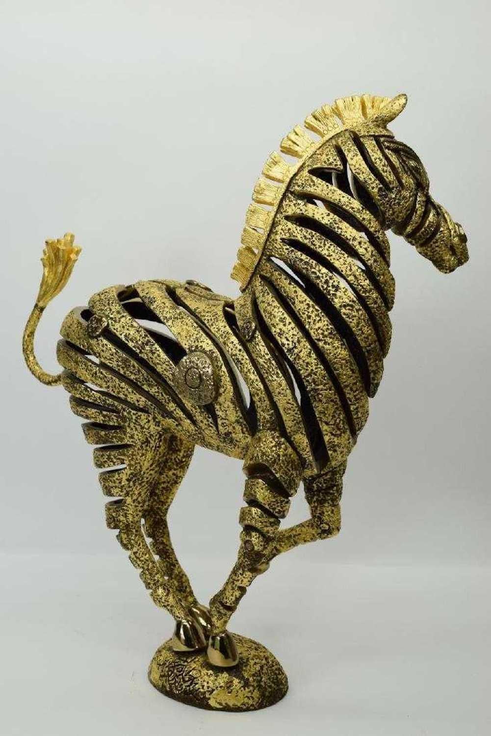 Jiang Golden Brozne Zebra Bronze Sculpture Contemporary Art For Sale 4