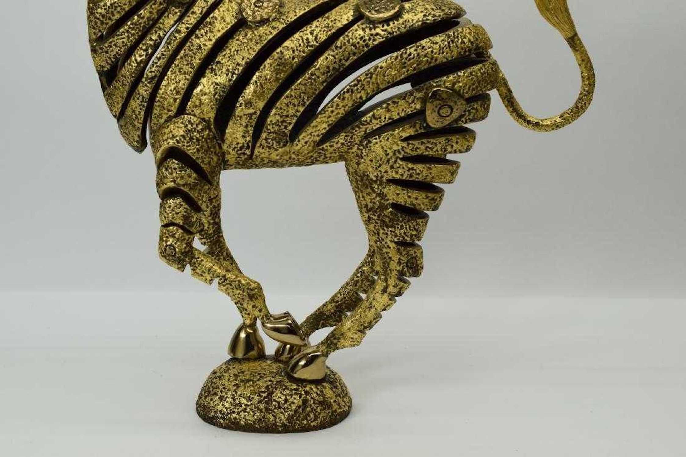 Jiang Golden Brozne Zebra Bronze Sculpture Contemporary Art For Sale 3