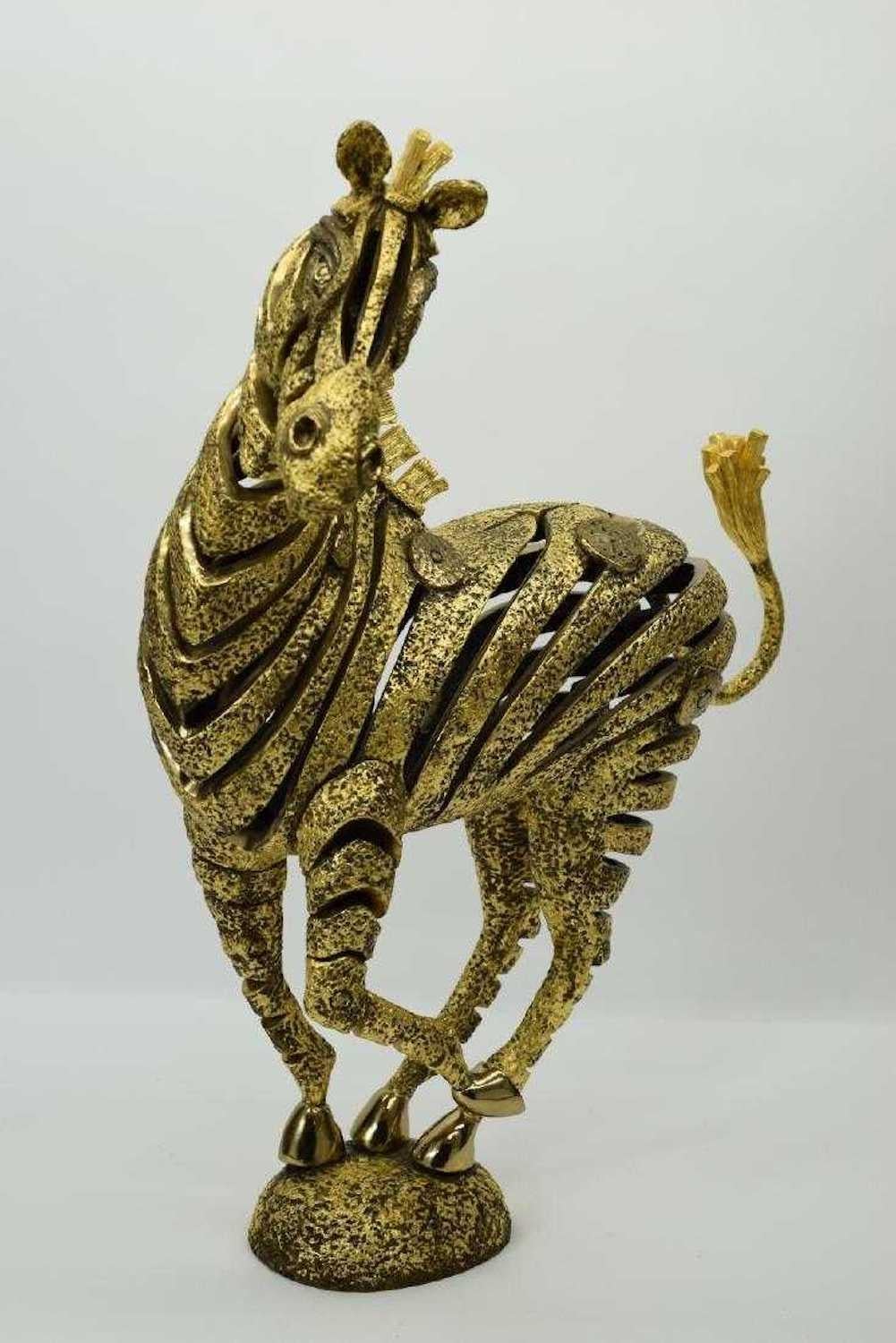 Jiang Golden Brozne Zebra Bronze Sculpture Contemporary Art For Sale 5