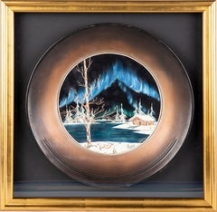 Bob Ross Authentic Original Oil Pan Painting Alaska Cabin Mountain Scenes