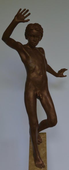 Suspensus 21st Century Contemporary Bronze Sculpture nude boy, Wim van der Kant