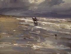 Seascape Horse in Grey, Storm and Light- 21st Century landscape by Roos Schuring