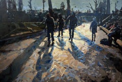 Dutch Winter, Iceskating in Giethoorn,  Contemporary Painting by Mitzy Renooy