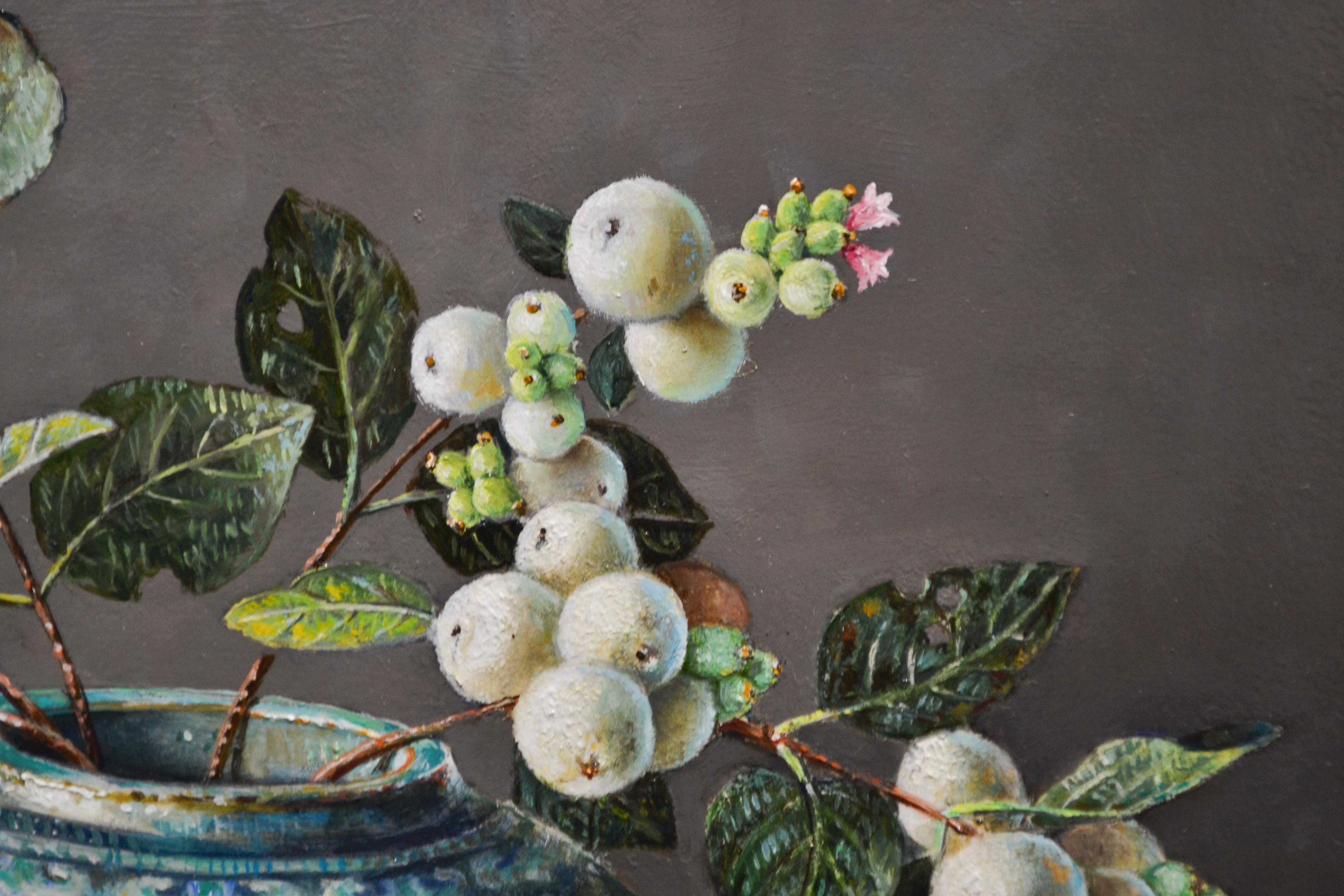 Snowberries in Green Ginger Jar, Ingrid Smuling, 21st Century Contemporary 1
