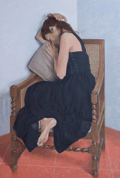 Woman in Black Dress-21st Century Contemporary Figure Painting by Adolfo Ramon