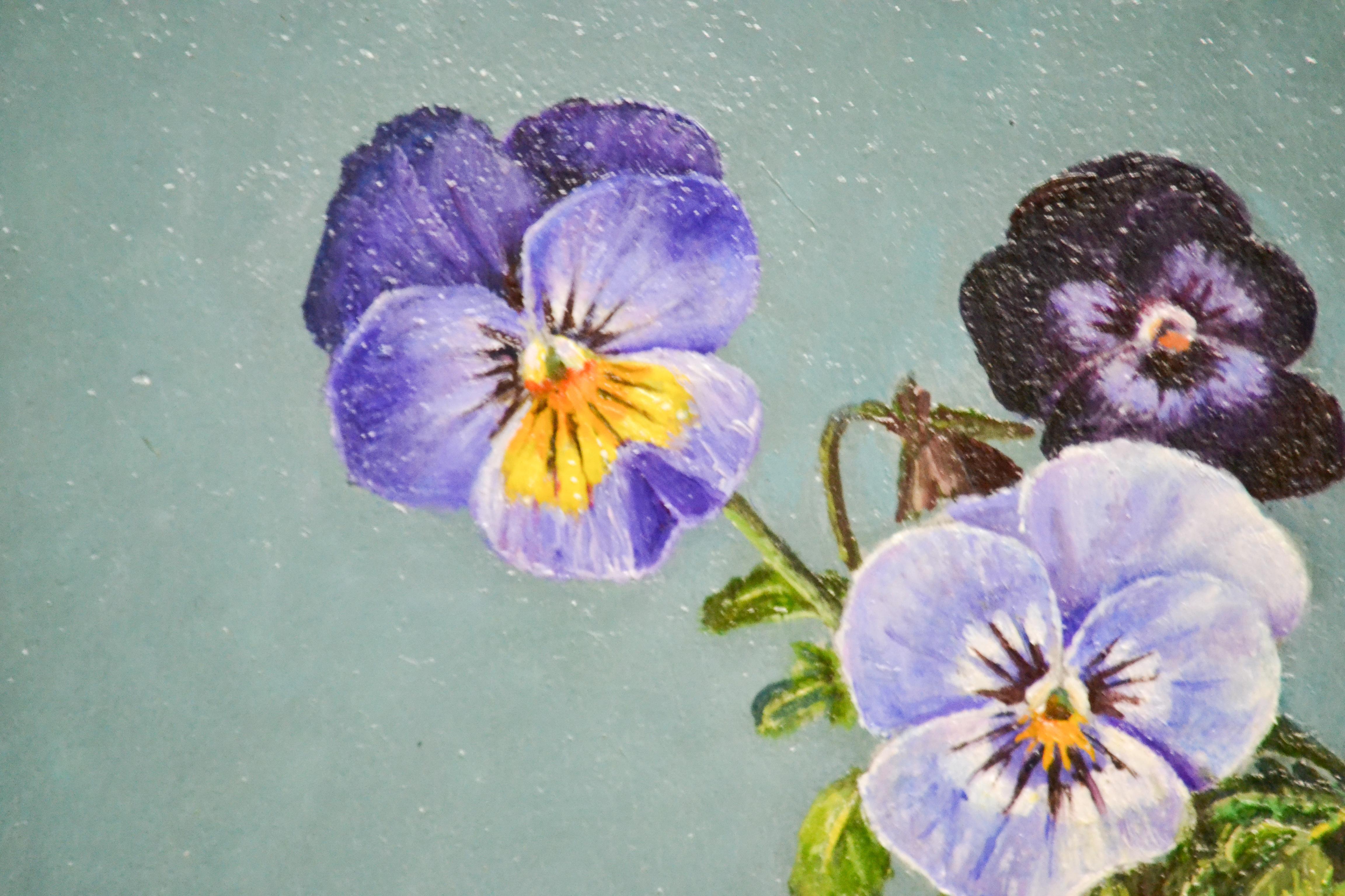 Violets in Opal Blue Bottle - Ingrid Smuling, 21st Century Contemporary Painting 2