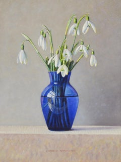 Snowdrops in Little Blue Vase-Ingrid Smuling, 21st Century Contemporary Painting
