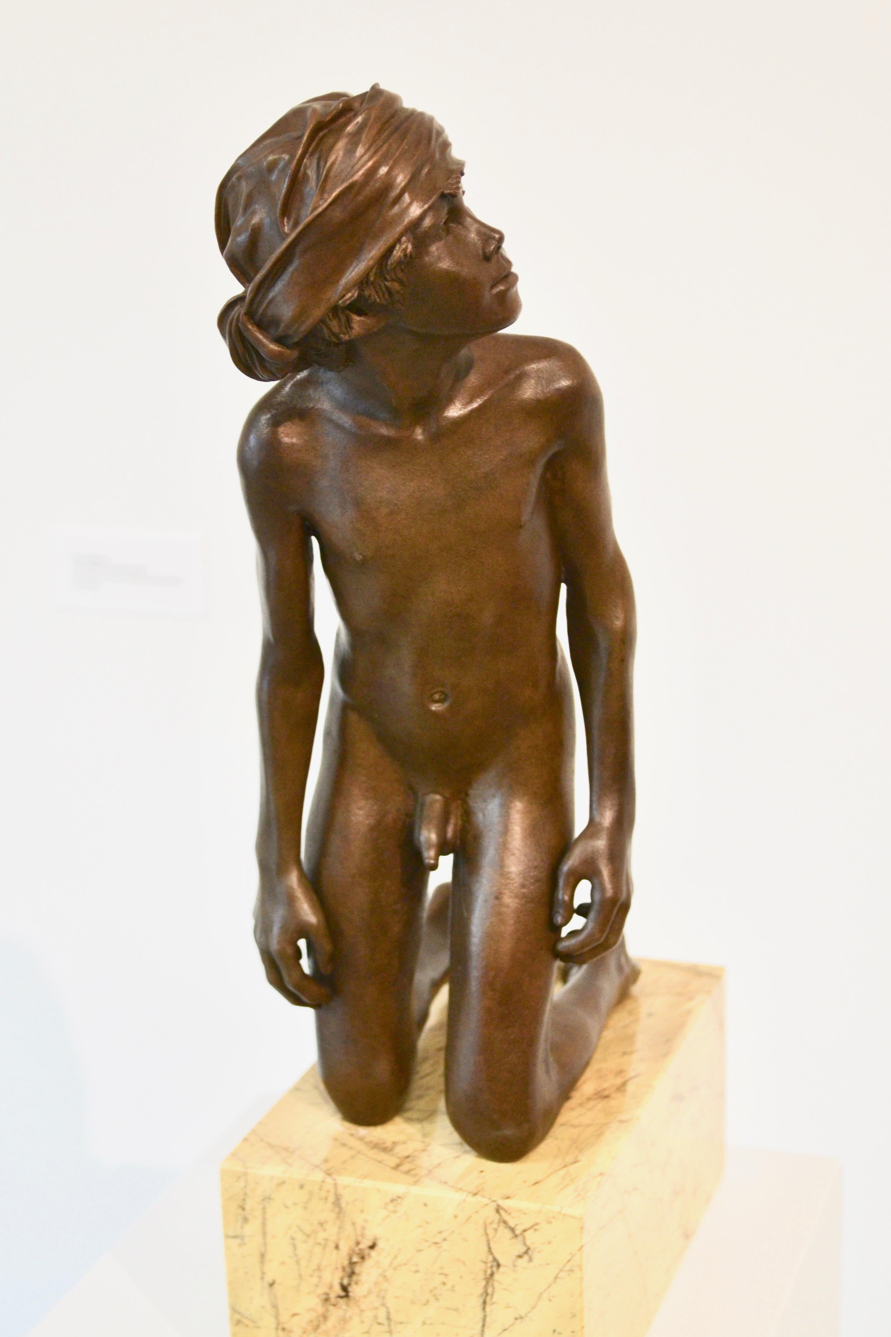 Respectus- 21st Century Contemporary Bronze Sculpture Nude Boy Wim van der Kant 3