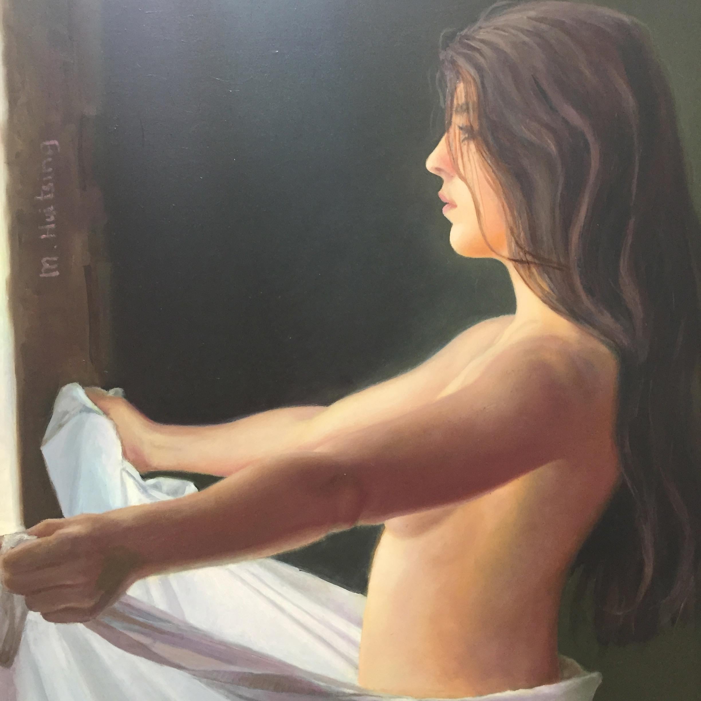 Marten Huitsing Figurative Painting - Chiaro- 21st Century Contemporary figure painting of a nude woman, Dutch