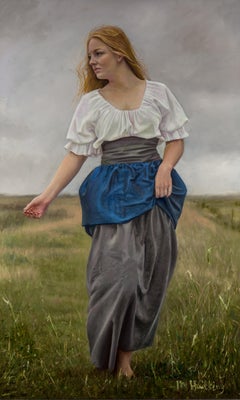 Arriva la Pioggia- 21st Century Contemporary Figure Painting of a Farmer's Wife