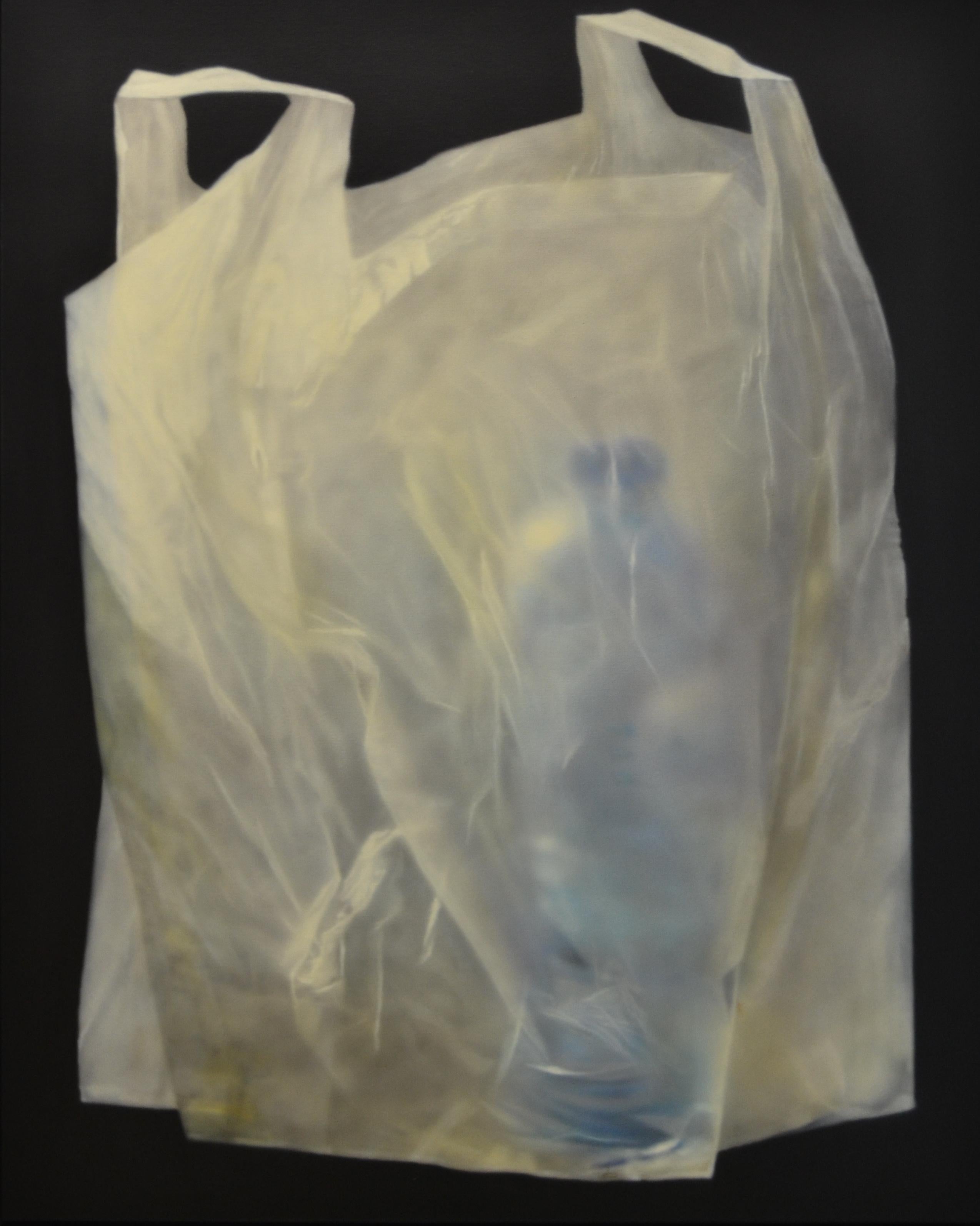 Elzo Dibbets Still-Life Painting - Plastic Bag with Blue Bottle- 21st Century Contemporary Still-life Painting 