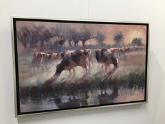Cows in the Morning-21st Century Contemporary Dutch Landscape Painting