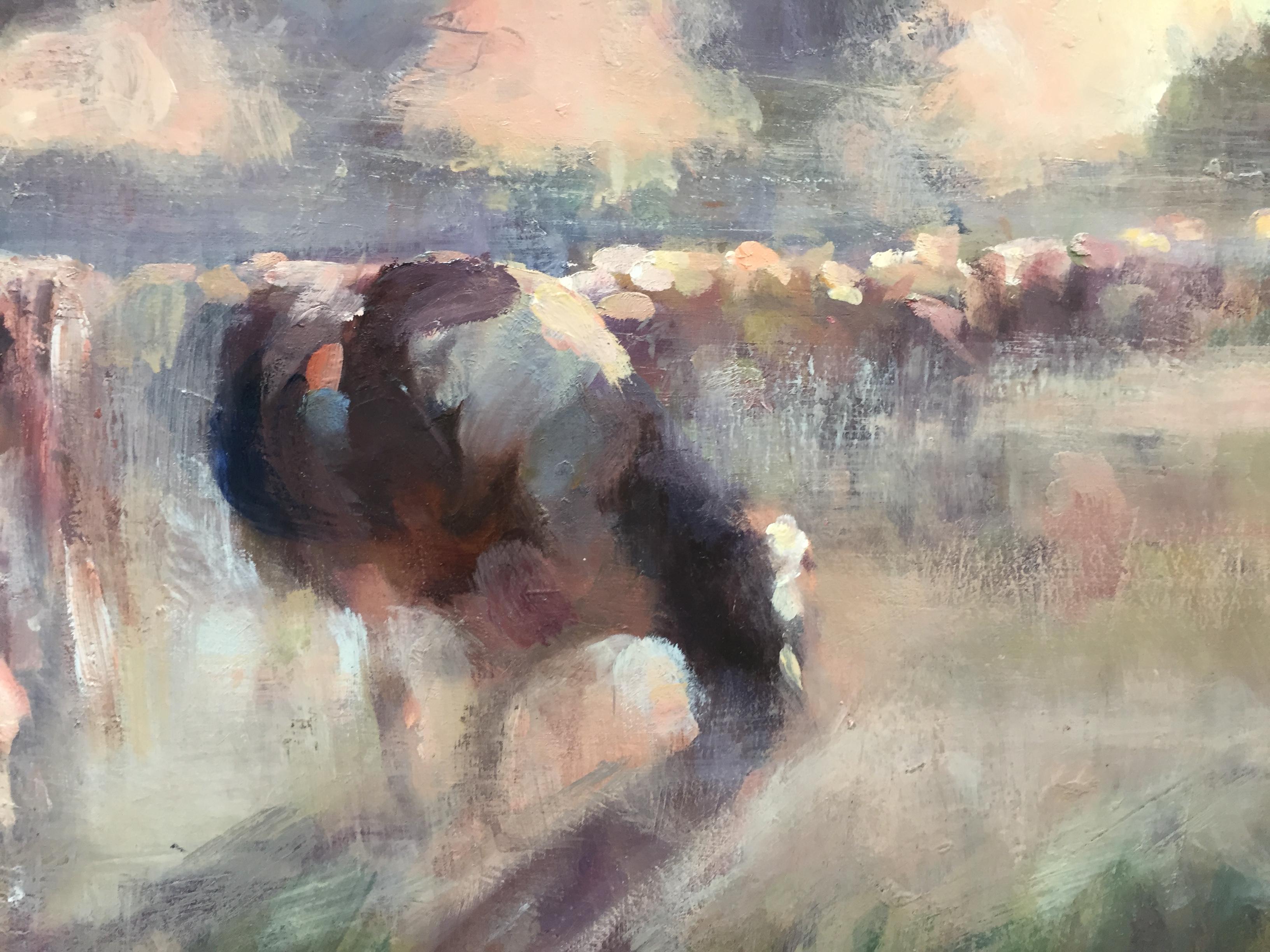 Cows in the Morning-21st Century Contemporary Dutch Landscape Painting 2
