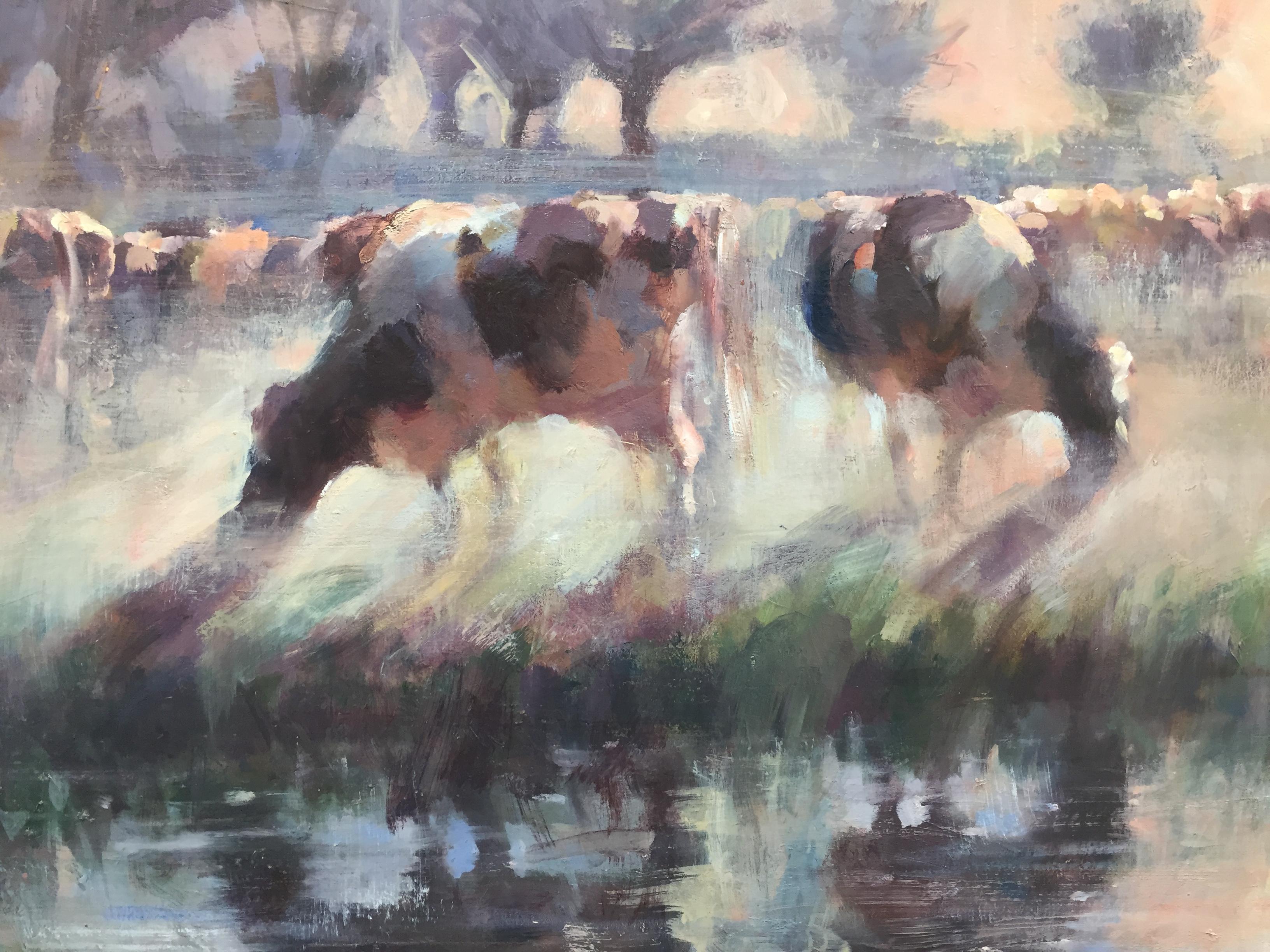 Cows in the Morning-21st Century Contemporary Dutch Landscape Painting 3