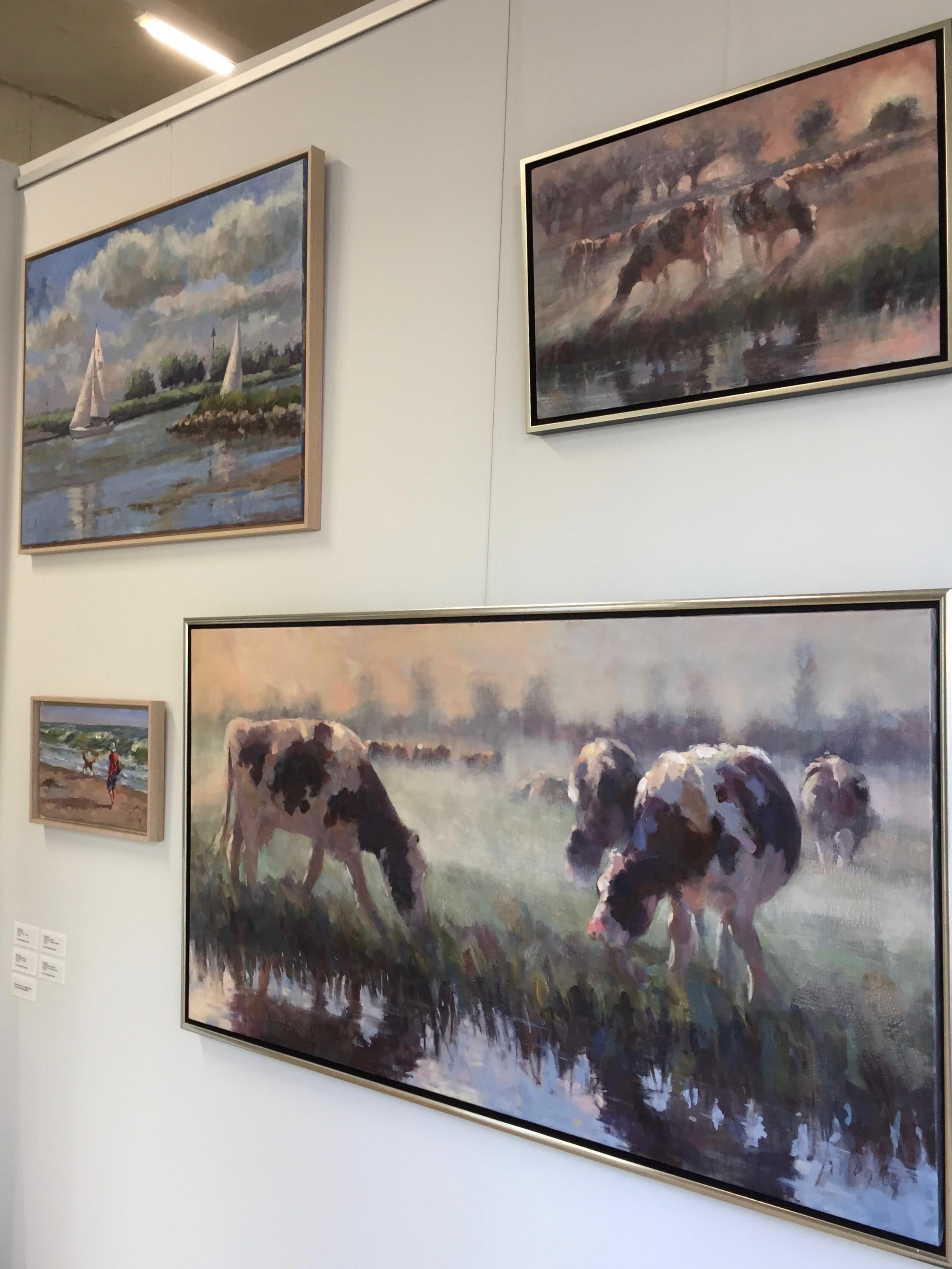 Dutch Cows- 21st Century Contemporary Dutch Landscape Painting with Cows  For Sale 1