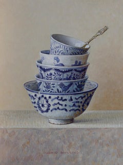 Bowls- 21st Century Contemporary Still-life Painting of Chinese Porcelain Bowls