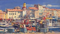St. Tropez- 21st Century Contemporary Plein Air Painting of this famous Village