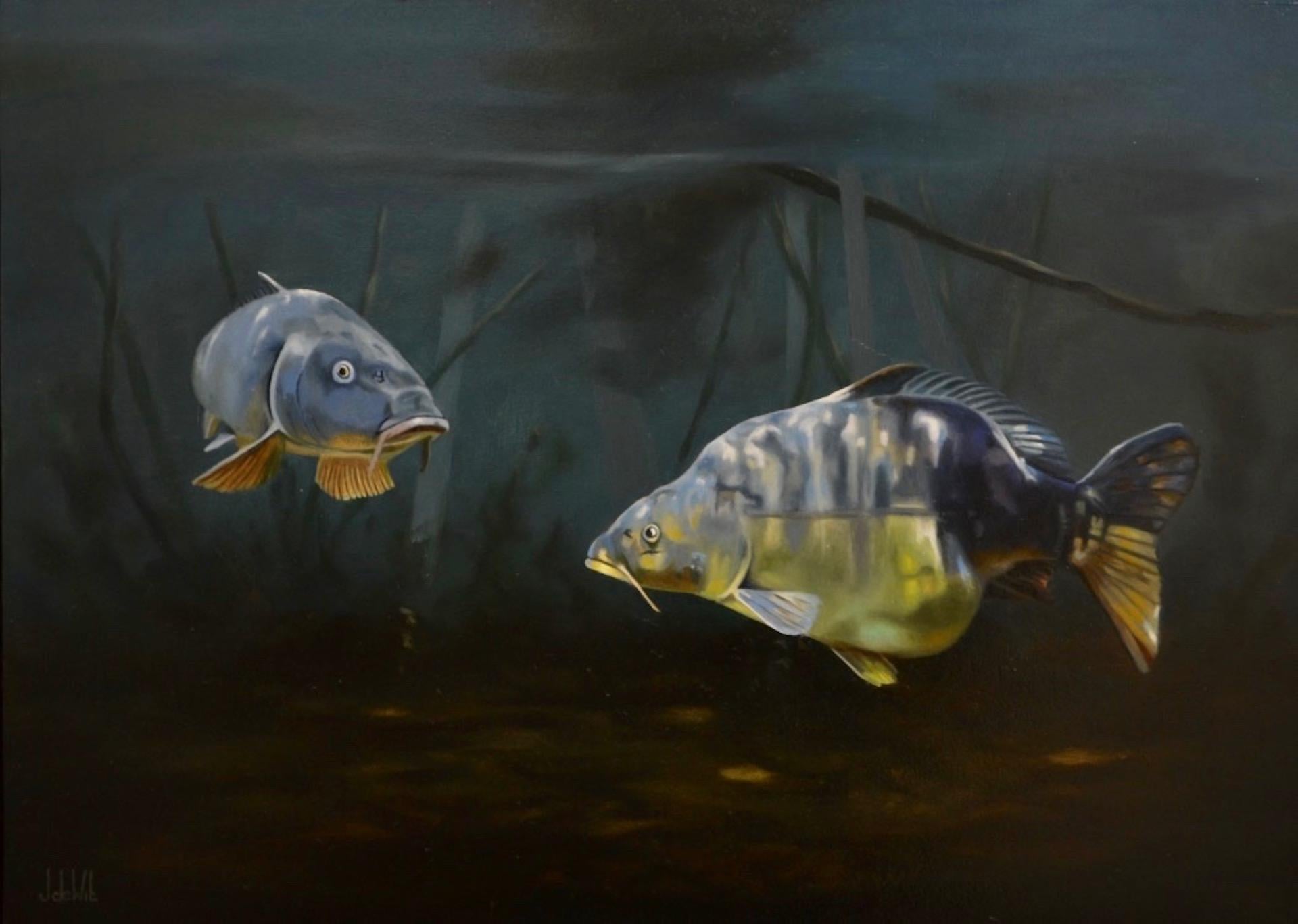 Jos de Wit Animal Painting - Cypri D1- 21st Century Contemporary Realistic Painting of two Fishes 