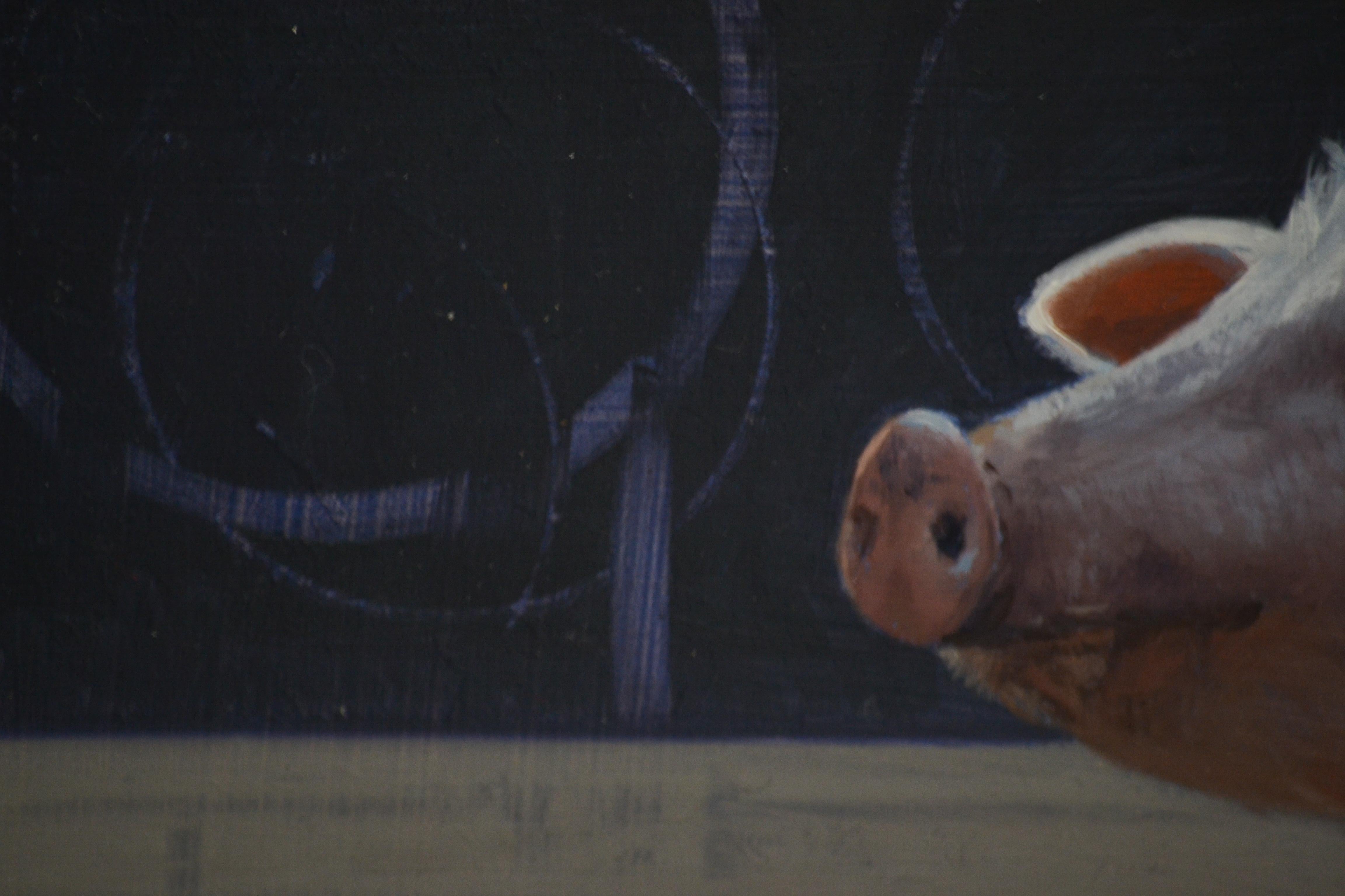 Piggy- 21 st Century Contemporary Painting of a Pig - Purple Figurative Painting by Hinke Posthuma