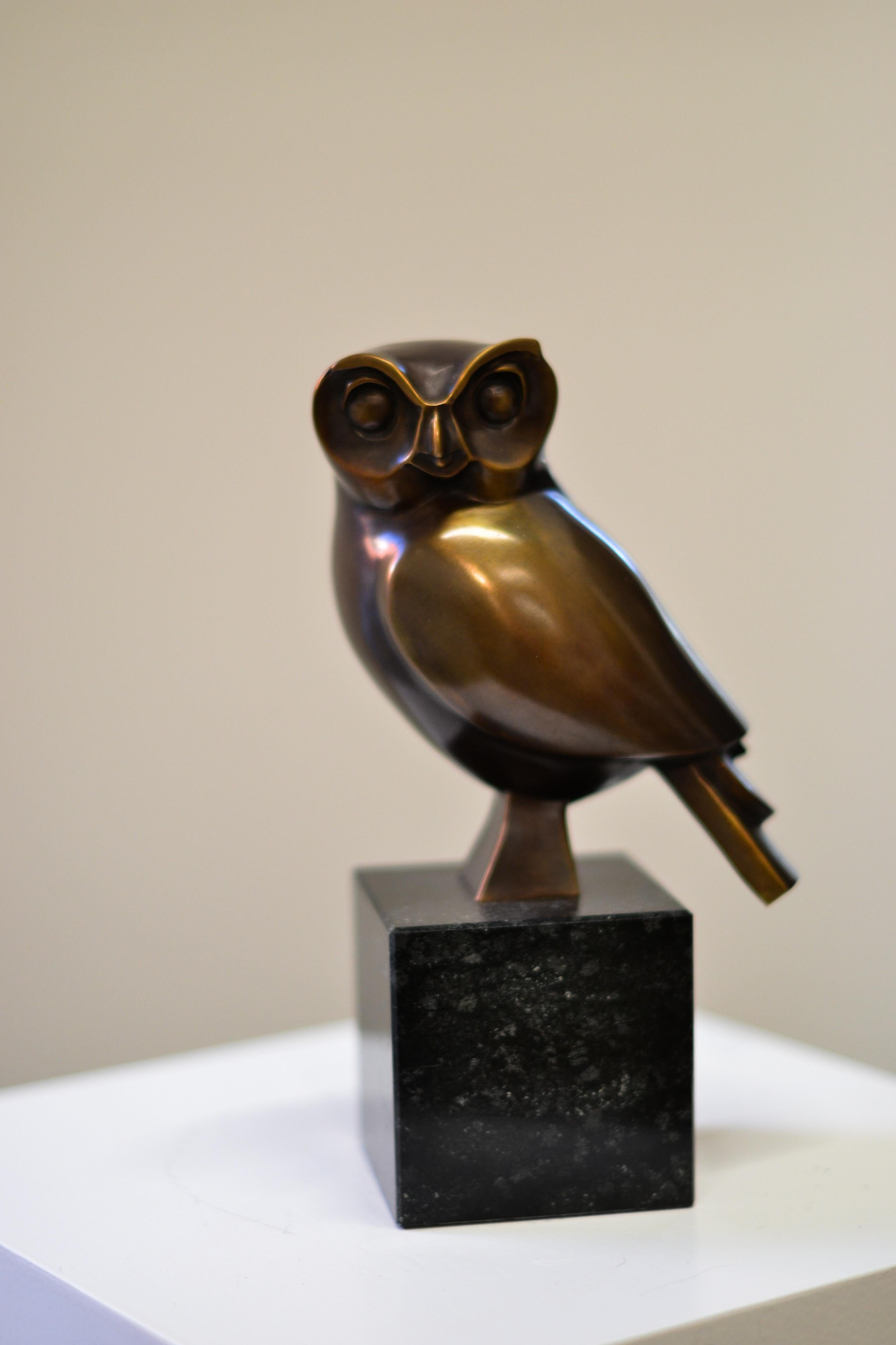 Barn Owl Brass Bronze Thimble Bird Figurine Russian Baltic Amber Souvenir 1 1/8" 