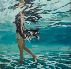 Ripples- 21st Century Contemporary Painting of a Girl Floating through the Water