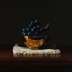 Grapes in a Golden Bowl- 21st Century Still-life Contemporary Realistic Painting