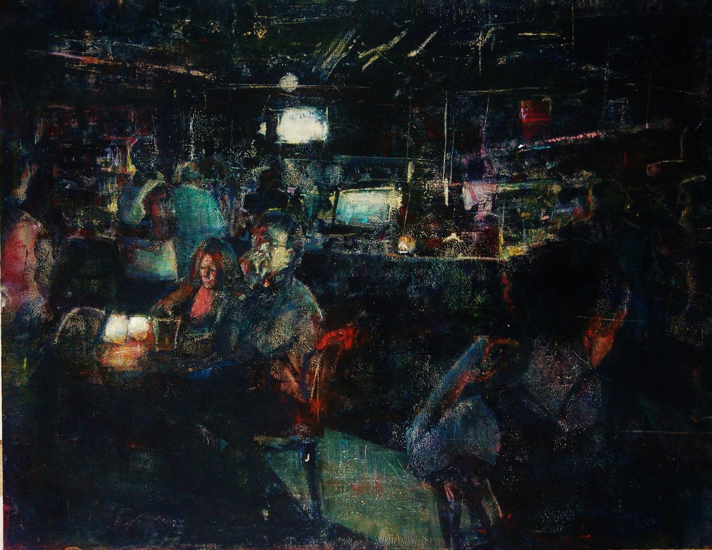 Desire- 21st Century Contemporary Painting of a Café Interior with People