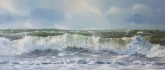 Surf - Pittura ad olio contemporanea del 21° secolo con paesaggio marino e onde