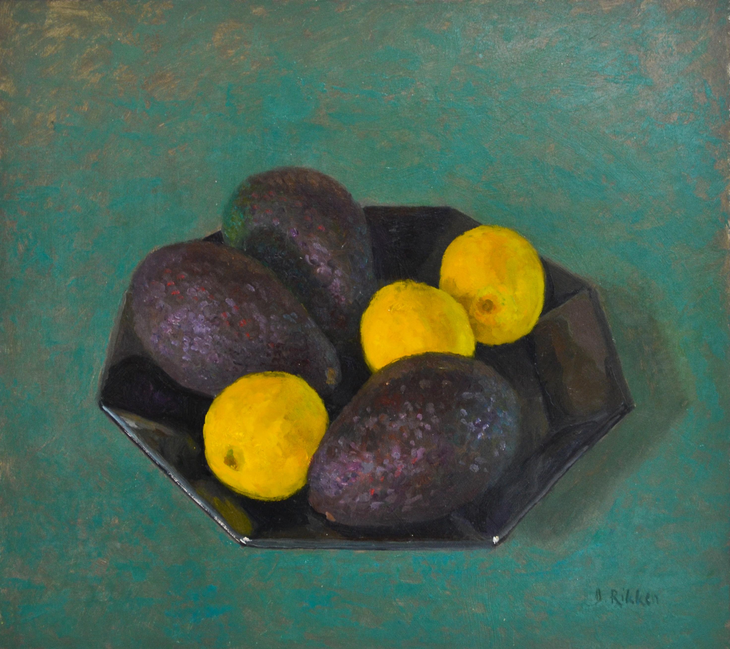 Ben Rikken Still-Life Painting - Avocados and Lemons - 21st Century Contemporary Dutch Still-life Painting