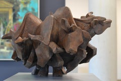 Free- 21st Century Contemporary Bronze Sculpture of a Herd of Cows Running Free