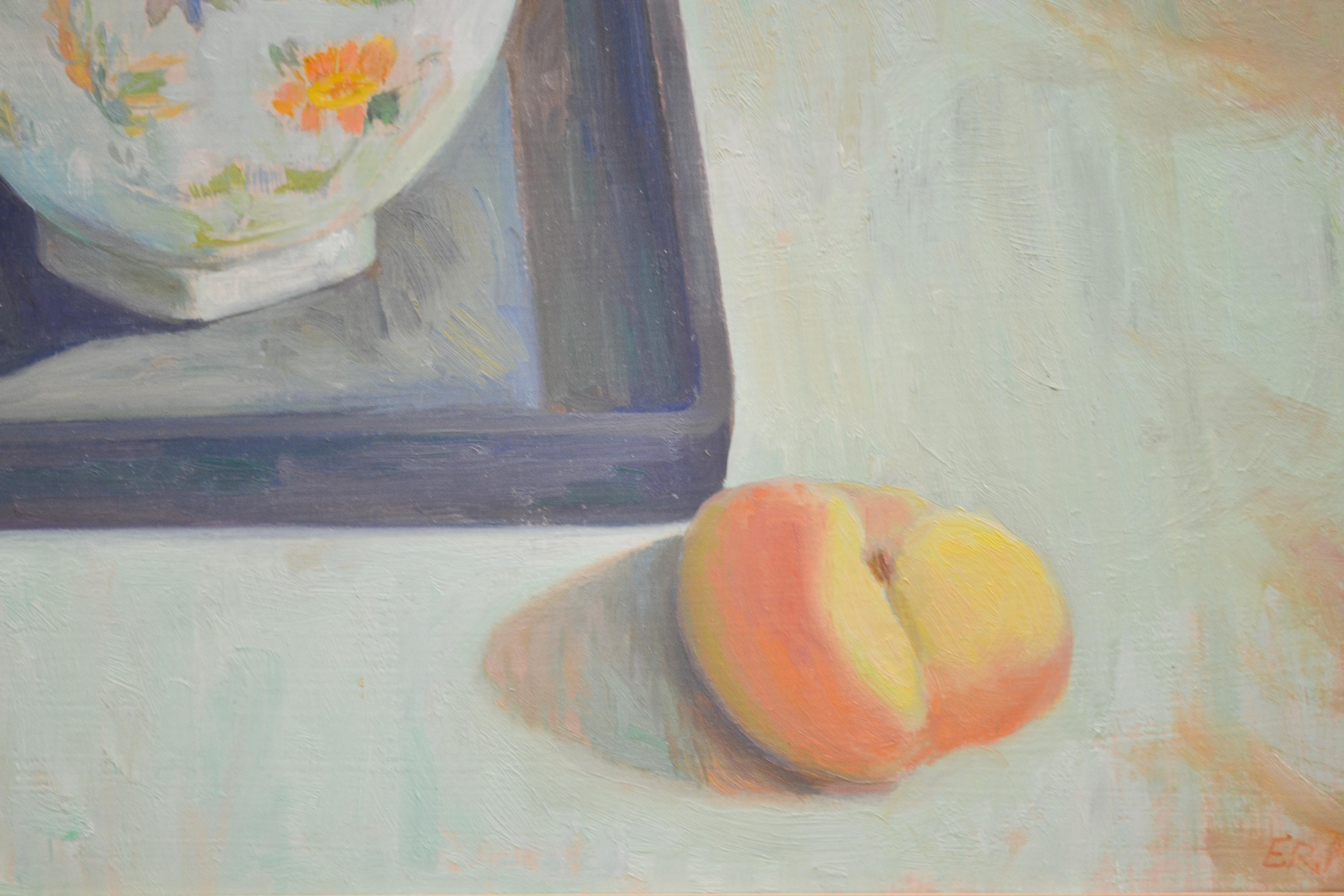 Still-life, Green -  21st Century Dutch Contemporary Oil Painting - Gray Still-Life Painting by Edwin Aafjes