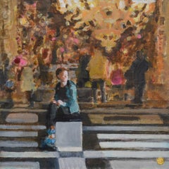 View on Copenhagen-21st Century Contemporary Painting of a Girl watching 