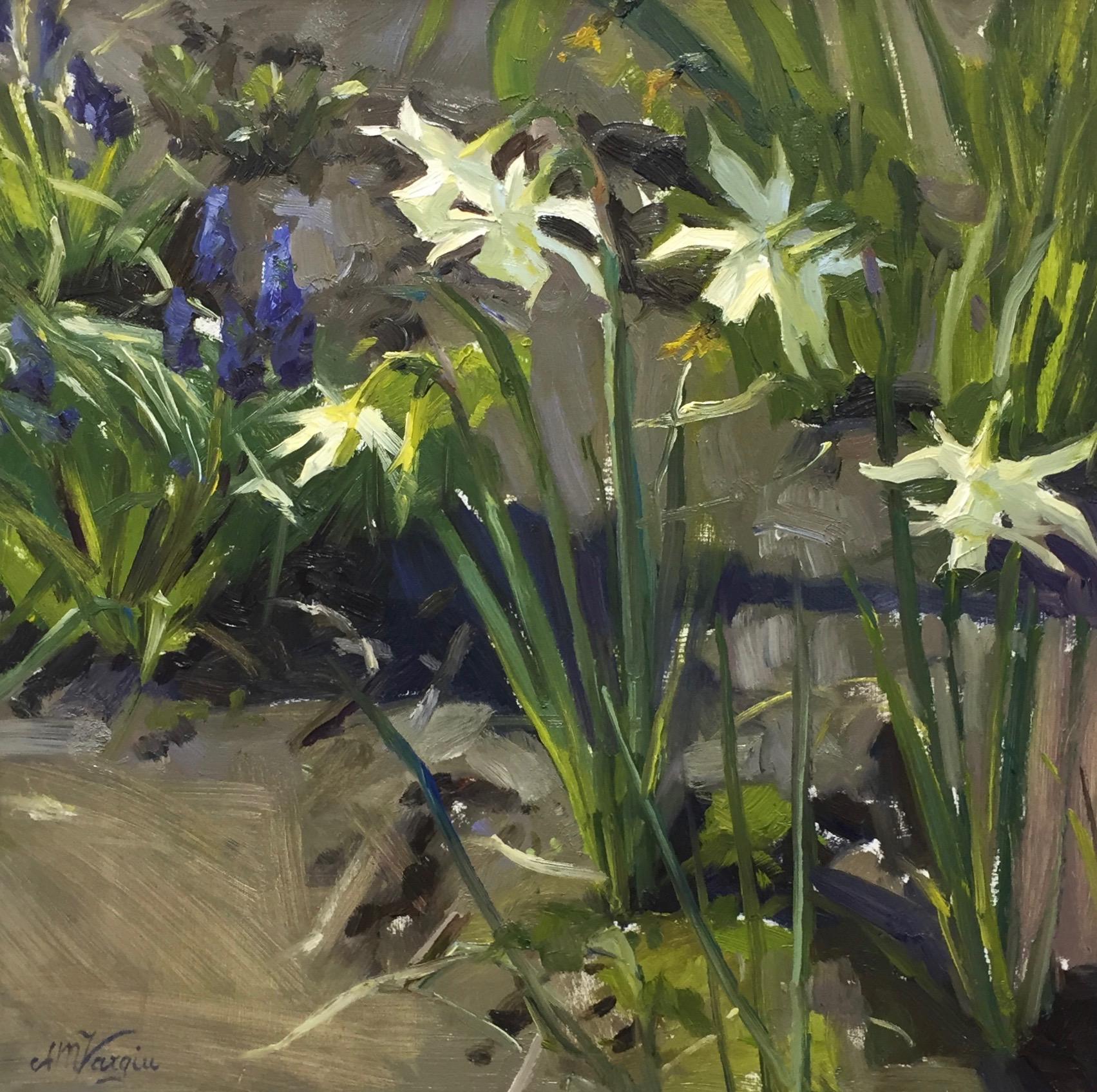 Anna Maria Vargiu Figurative Painting - Daffodils- 21st Century Contemporary Still-life Painting of Flowers