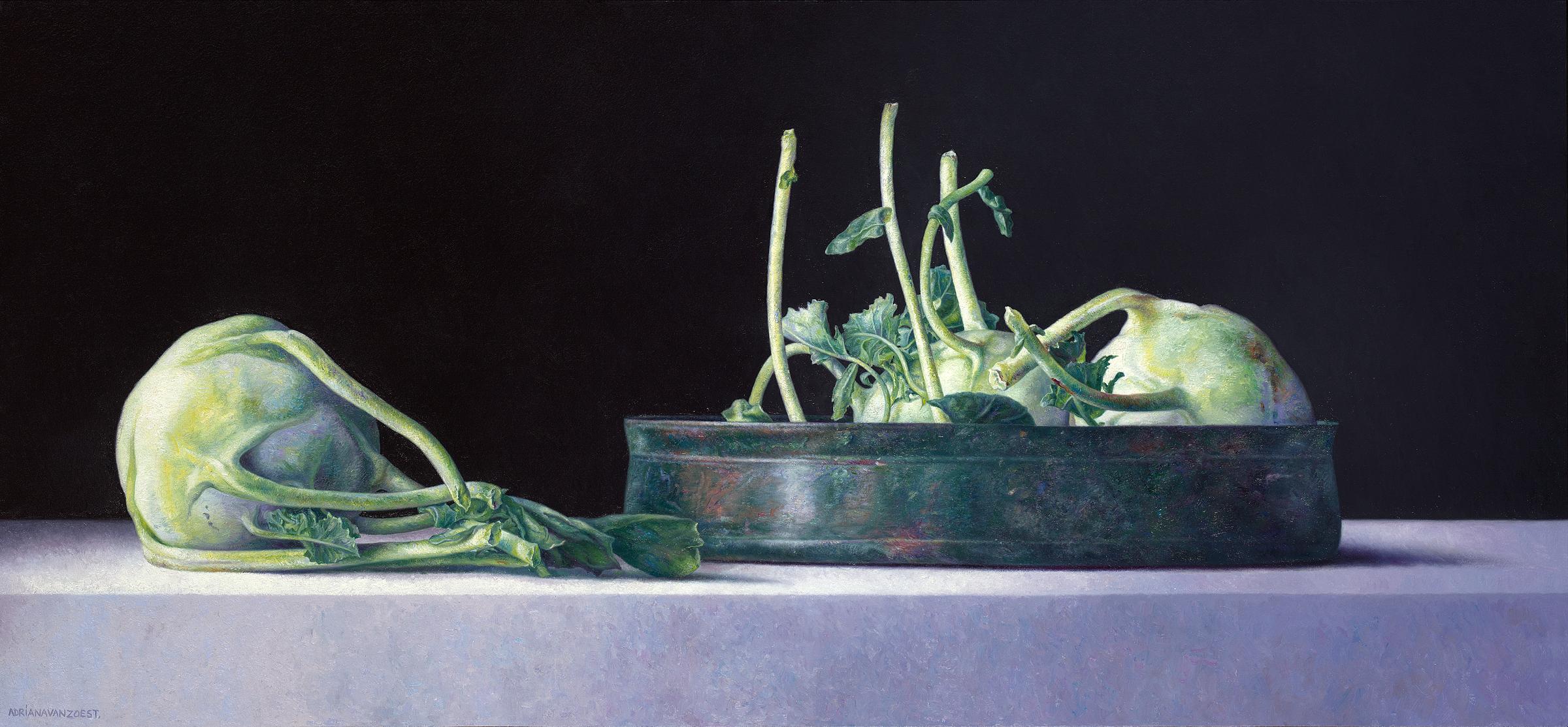 Adriana van Zoest Figurative Painting - Kohlrabi- 21st Century Contemporary Dutch Still-life of Vegetables