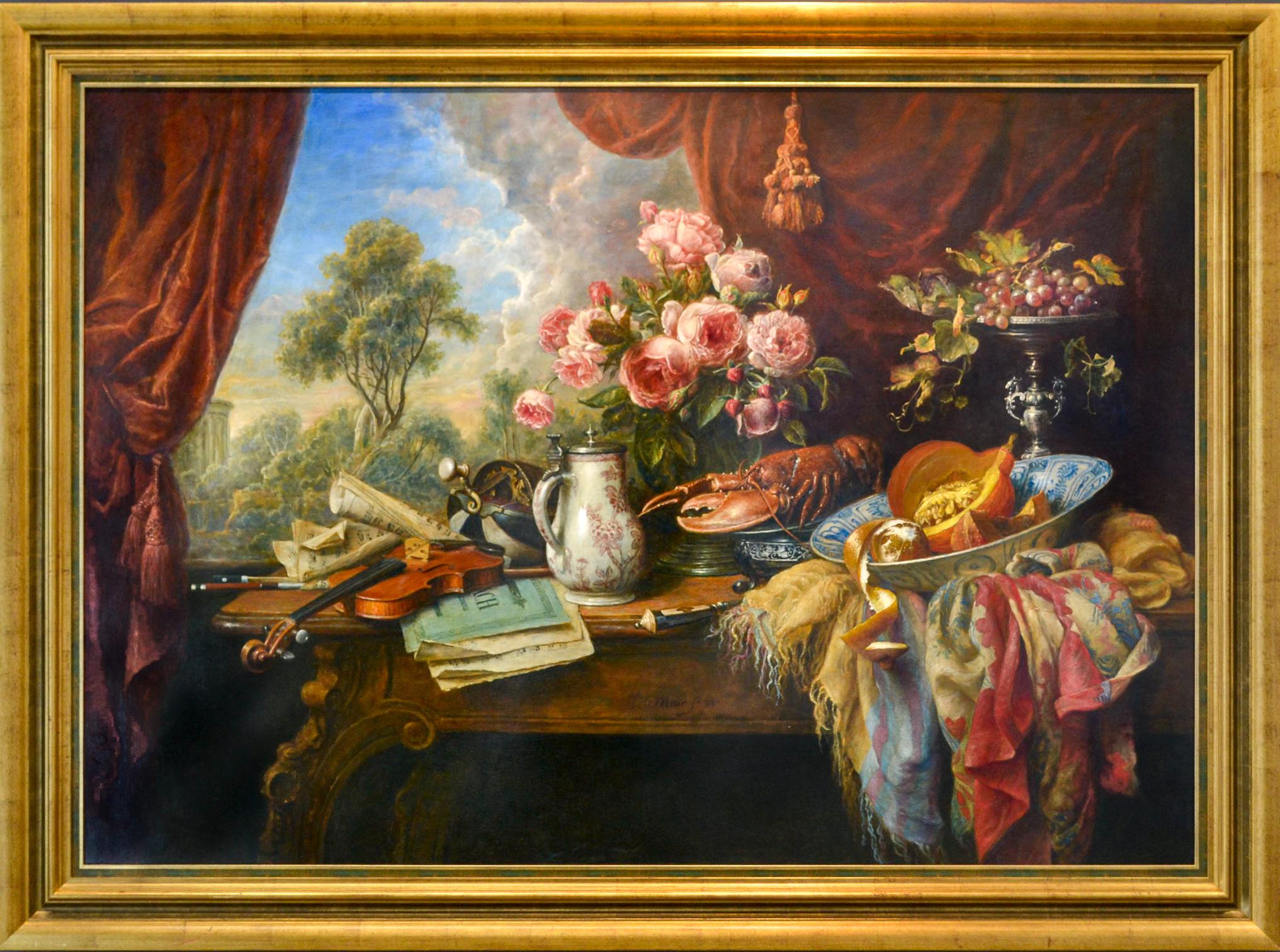 still life with musical instruments and fruit