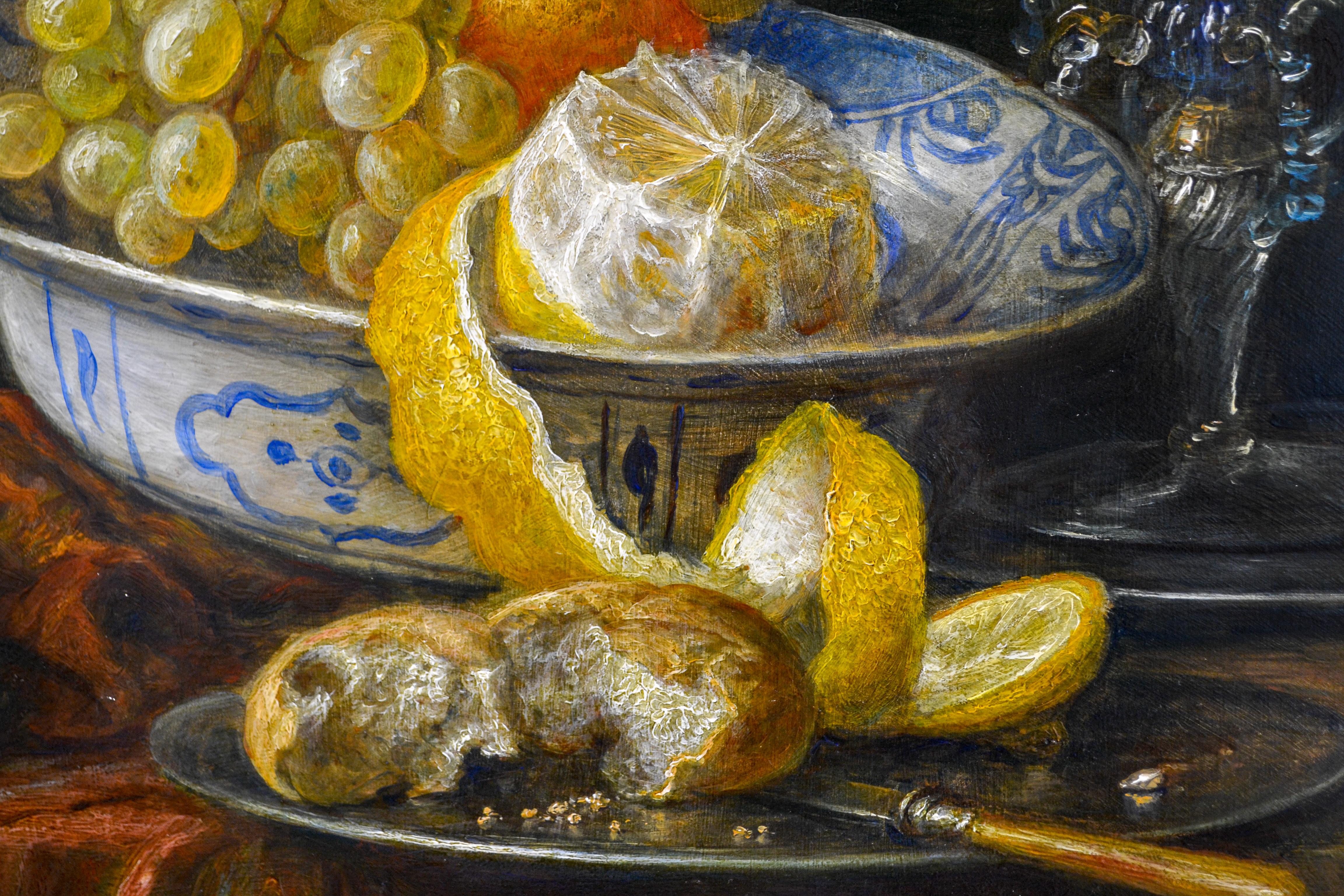 still-life with wine glass and silver bowl