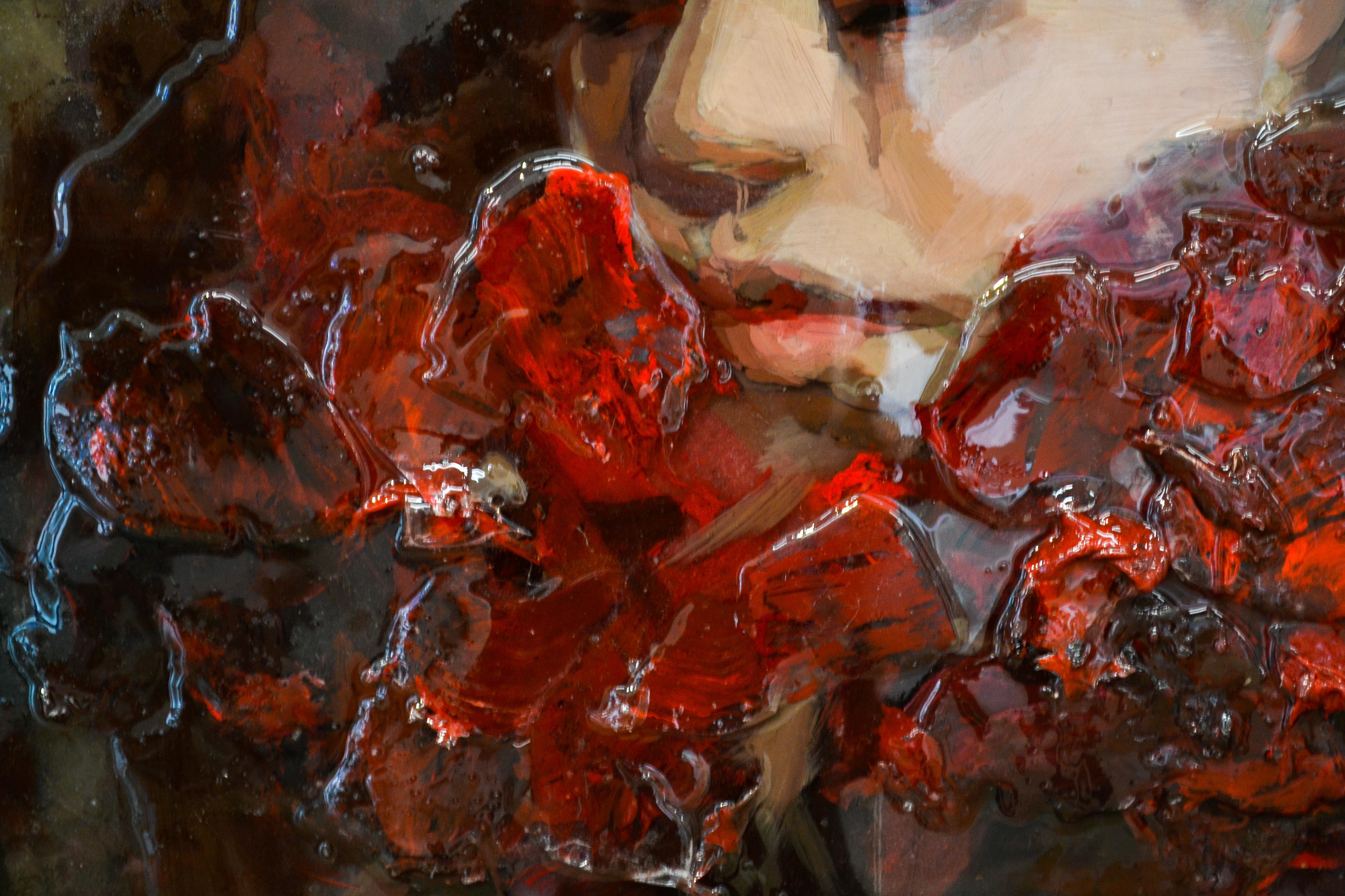 Red Collar - Portrait painting made of epoxy resin by Dutch artis Anne-Rixt Kuik 2