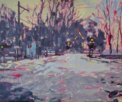 Cruce de ferrocarril II - Pintura al óleo contemporánea del siglo XXI por Eric Schutte