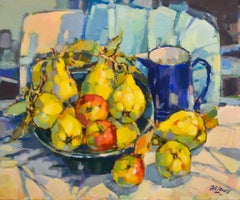 Pears in Yellow - Jos Leurs, 21st Century Contemporary Oil Painting Still-Life
