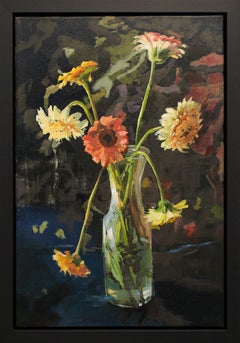 Blumen für Vincent – zeitgenössisches Ölgemälde von Mitzy Renooy, Blumenblumen für Vincent