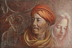 Homme au turban - Portrait à l'acrylique contemporain du 21e siècle par Poen de Wijs