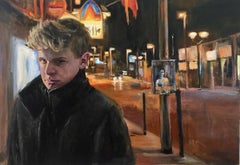 Golden Years, 21st-Century Dutch Contemporary Oil Painting of a Boy in the Night