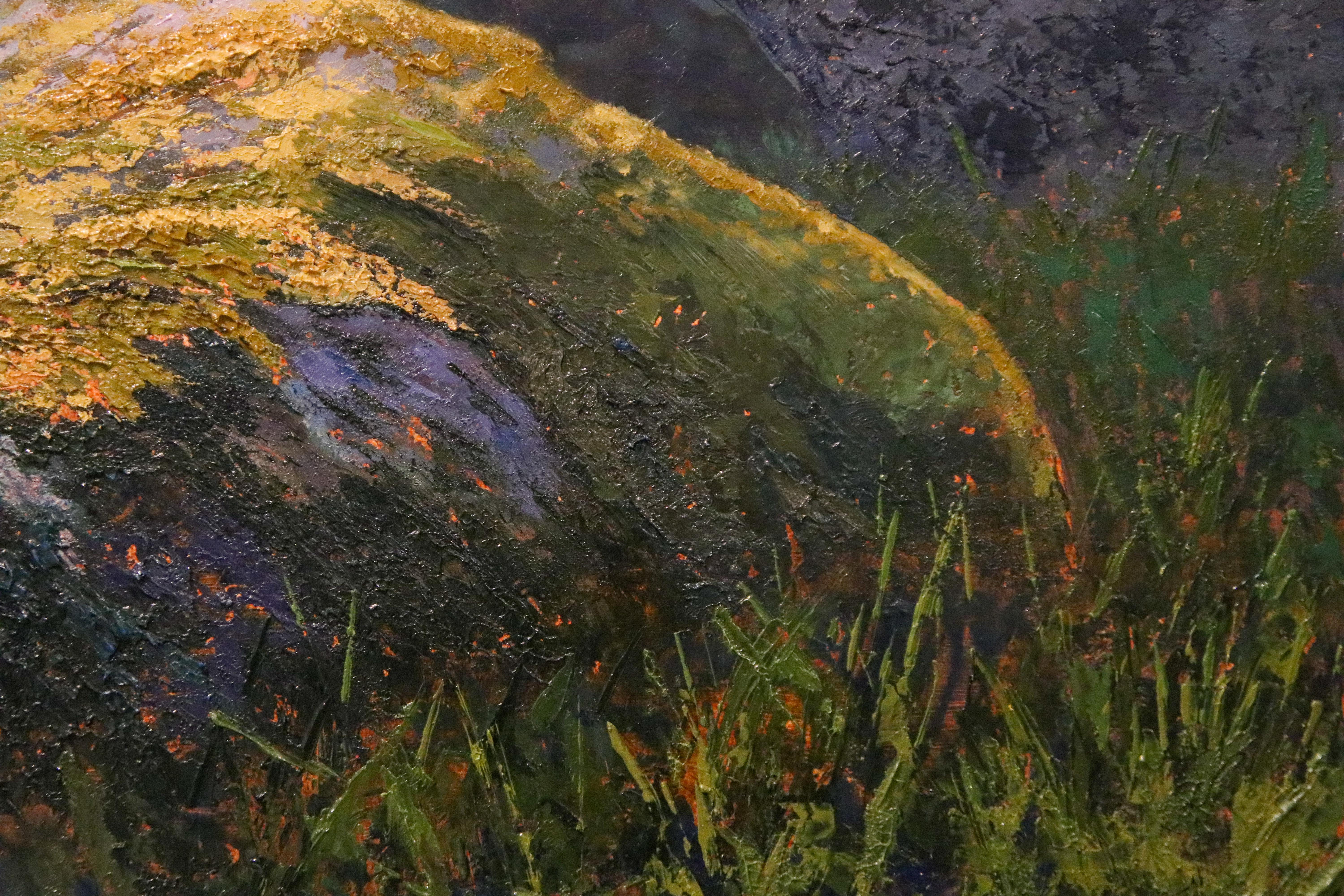 Moss - Peinture de paysage contemporaine du 21e siècle représentant des pierres dans la nature - Painting de Esther Schlebos
