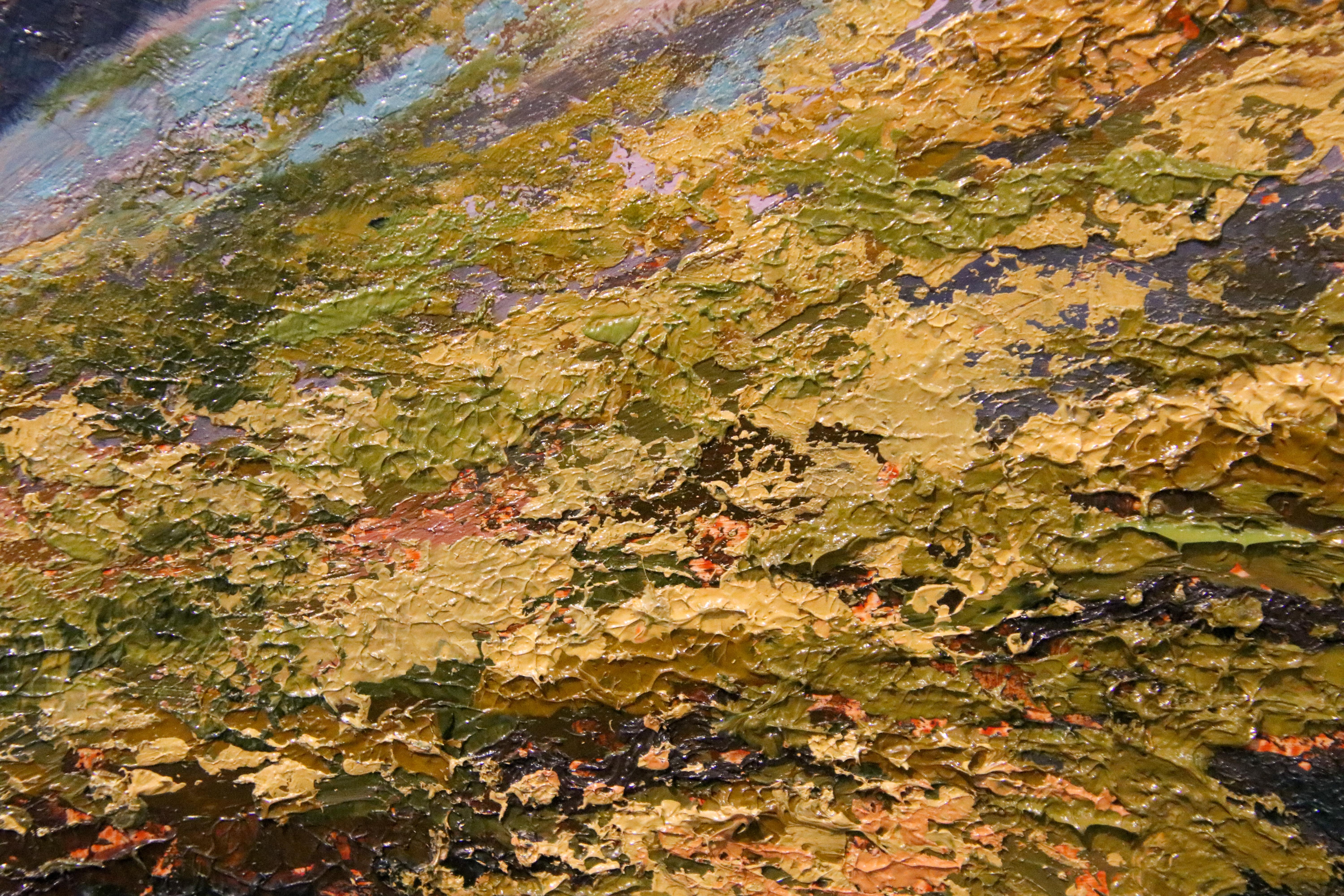 Moss - Peinture de paysage contemporaine du 21e siècle représentant des pierres dans la nature - Noir Figurative Painting par Esther Schlebos
