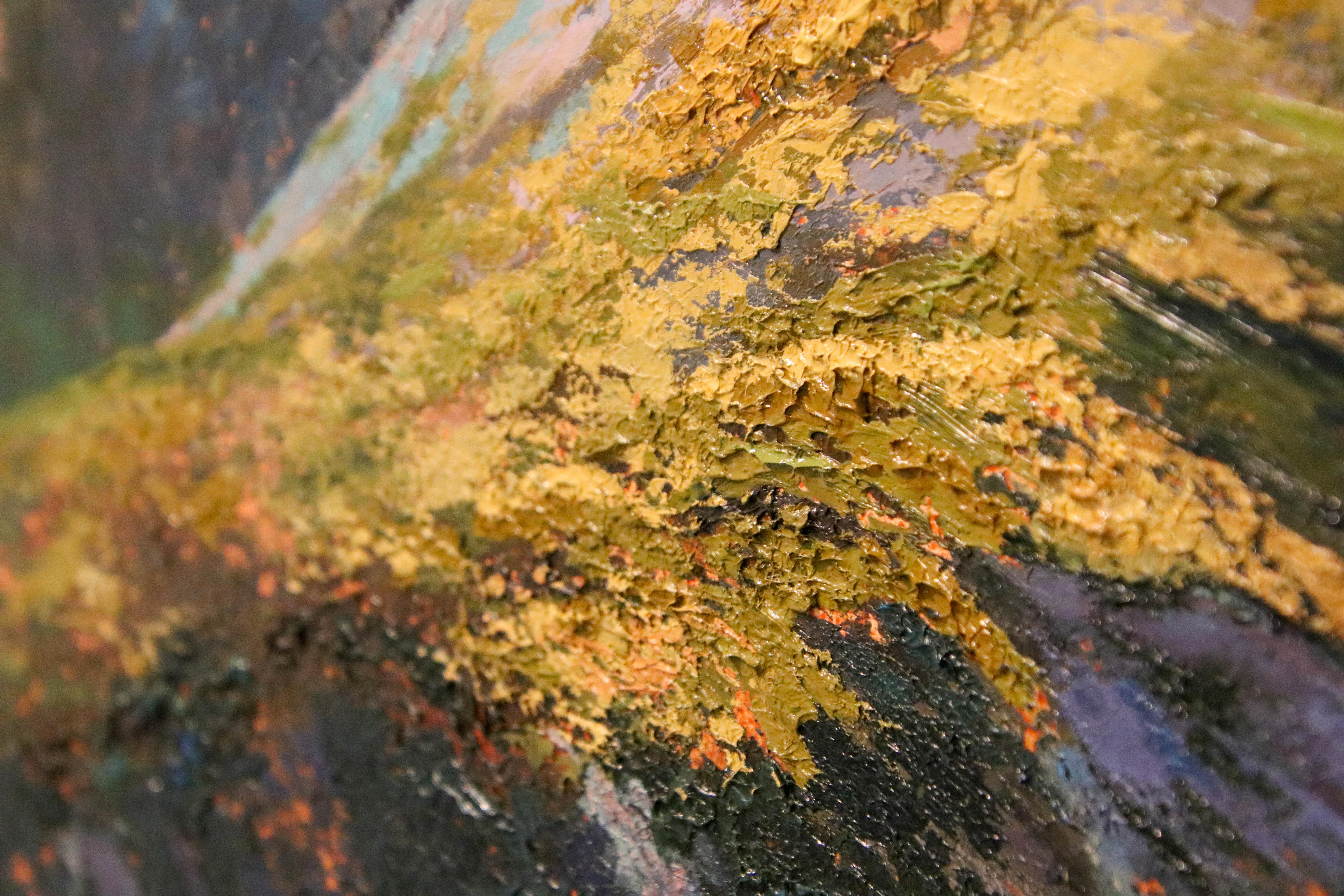 Moss - Peinture de paysage contemporaine du 21e siècle représentant des pierres dans la nature en vente 1